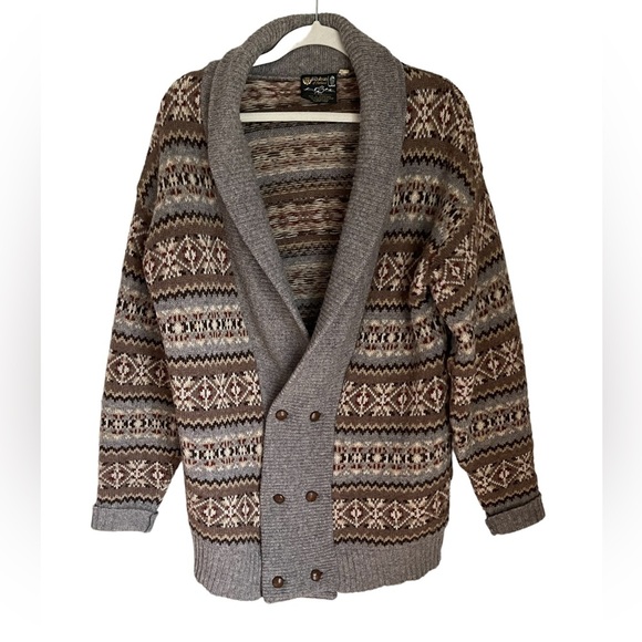 Maban of Scotland Oversize Knit Wool Double-breasted Sweater with Aztec … - Picture 7 of 7